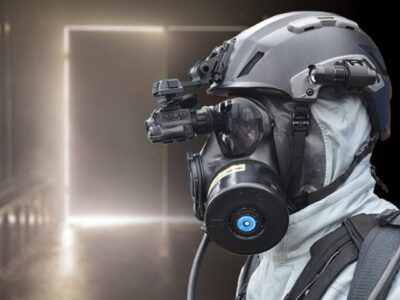 Helmet-mounted Thermal Monocular with FM53 respirator masks